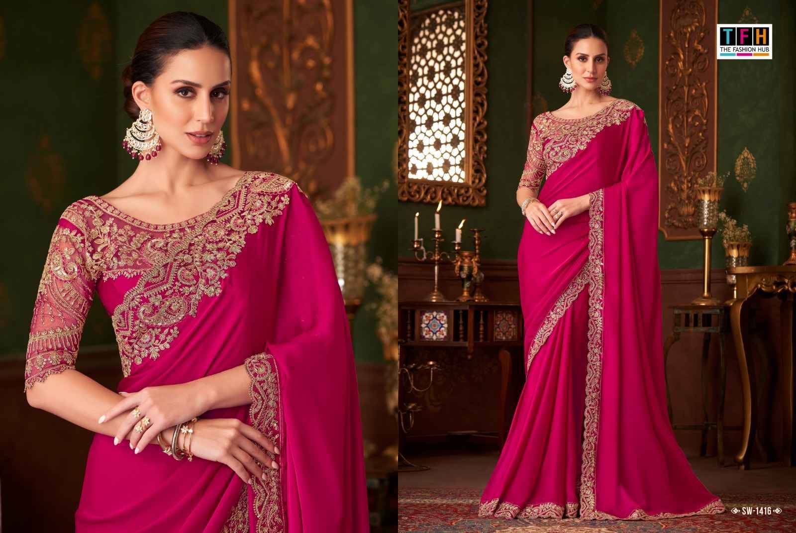 Sandal wood 14 By TFH 1401 to 1418 Series Indian Traditional Bridal Wear Collection Beautiful Stylish Fancy Colorful Party Wear & Occasional Wear Silk Sarees At Wholesale Price